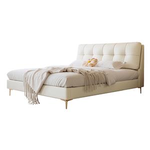 Top layer cowhide bed puff cream style leather bed simple light luxury Nordic modern double master bedroom leather bed